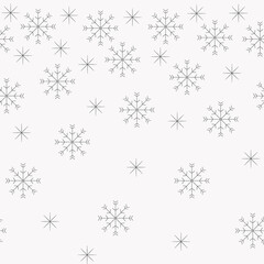 Snowflakes seamless pattern one side line border. Winter christmas snowfall background for textile wrapper christmas banner. Stock vector hand drawn illustration isolated on white background.