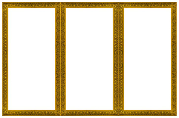 Golden frame for paintings, mirrors or photo isolated on white background. Design element with clipping path