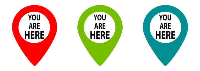 You are here. Location navigation pins collection.