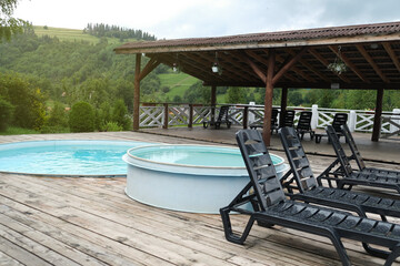 Panorama water pool on rooftop view with nature background