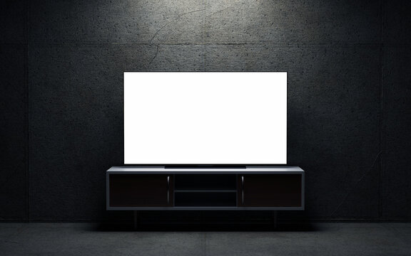 TV Blank Screen On Tv Stand. 3d Render