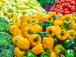 Veriety of vegetables on a marketplace counter