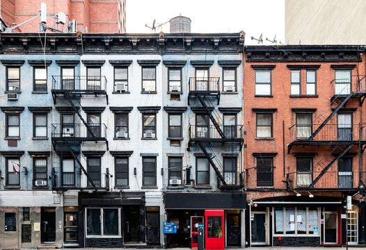 Block of buildings along 3rd Avenue in the East Village neighborhood of Manhattan in New York City