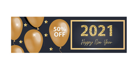 Happy new year 2021. Greeting card, invitation template for your design with glitter effect. Vector illustration
