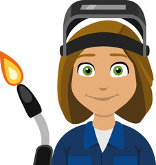 Vector illustration of emoticon of a woman with profession of welder
