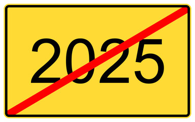 2025 new year. 2025 new year on a yellow road billboard.