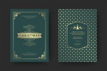 Christmas greeting card vintage typographic design ornate decoration symbols with winter holidays wish