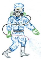Fototapeta na wymiar Disinfection worker drawing