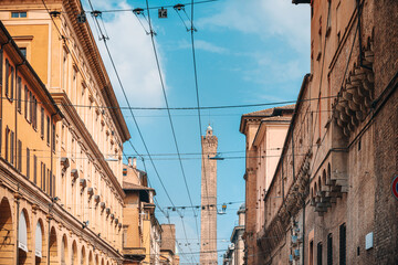 BOLOGNA, ITALY - May 27, 2018: Street view of Buildings around Bologna, Italy