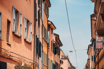 Fototapeta na wymiar BOLOGNA, ITALY - May 27, 2018: Street view of Buildings around Bologna, Italy