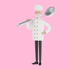 Chef with a big ladle. 3D illustration in cartoon style.