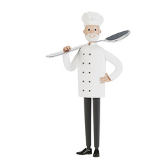 Chef with a large spoon. 3D illustration in cartoon style.