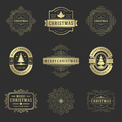 Christmas labels and badges vector design elements set.