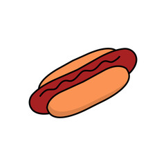 Hot dog, cooked sausage sandwich line icon, filled outline vector sign, linear colorful pictogram isolated on white. logo illustration. Perfect vector graphics