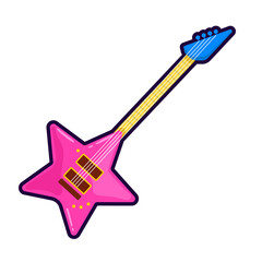 Cartoon Vector illustration Isolated Electric Guitar star shaped. Pink Musical Instrument