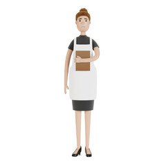 Waiter with restaurant menu. 3D illustration in cartoon style.