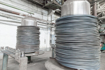 fittings, mesh in warehouses. production warehouse at the cable plant.