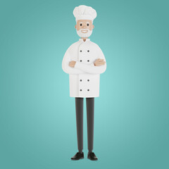 Chef in a white hat. 3D illustration in cartoon style.