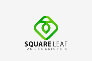 Square Round Green Leaf Logo Design Vector Illustration
