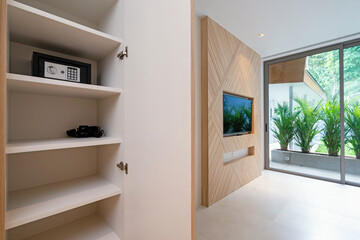 Interior design of wardrobe and cabinet in bedroom of villa, house, home, condo and apartment