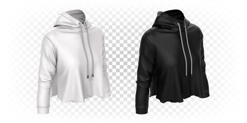 Vector mockup of clothes. Blank template of women's sports sweatshirt for print presentation. Black and white clothes isolated.