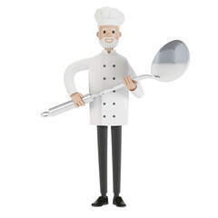 Chef with a big ladle. 3D illustration in cartoon style.