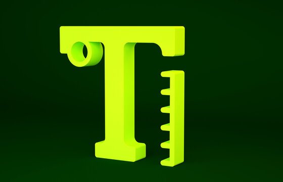 Yellow Text icon isolated on green background. Minimalism concept. 3d illustration 3D render.