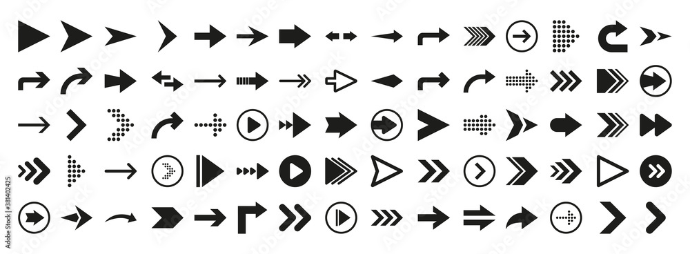 Poster arrows icon set in flat style on white background. thin line. web design. vector illustration.