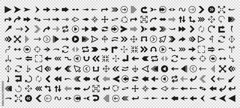 Fototapete Arrows icon set in flat style on transparent background. Thin line. Web design. Vector illustration.