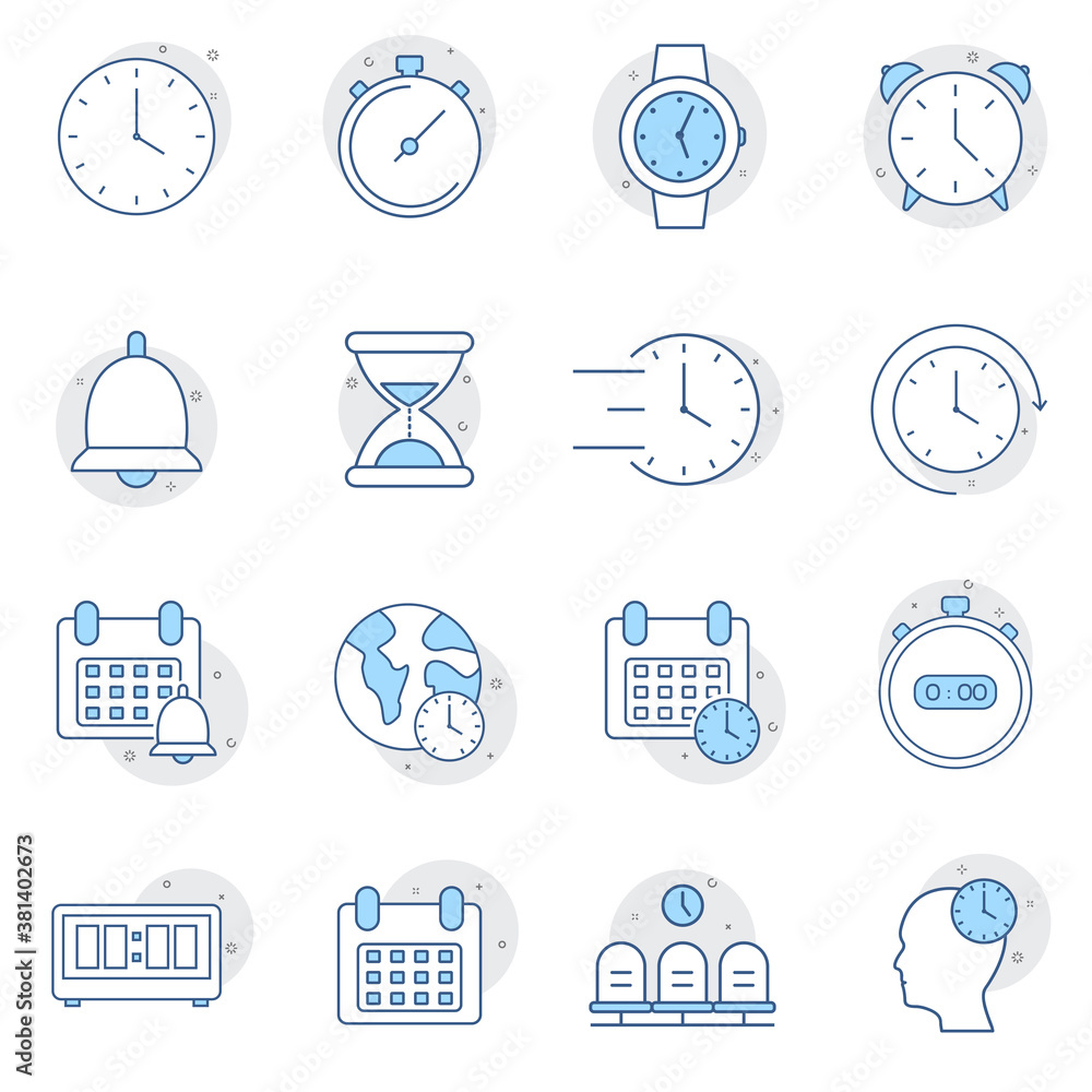 Poster thin line icons set. icons for time and date. web design, mobile app.