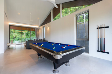 Interior design of pool table in pool villa, house, home, condo and apartment