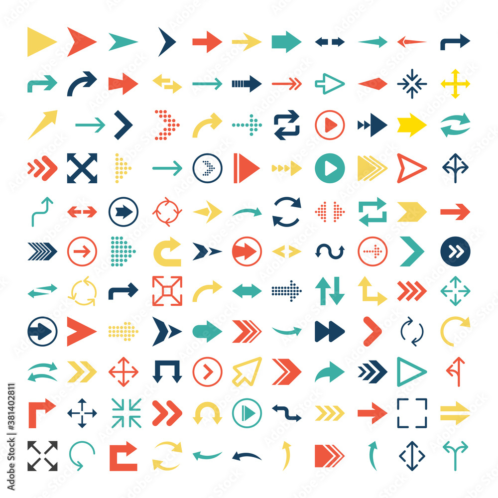 Poster arrows icon set in flat style on white background. thin line. web design. vector illustration.