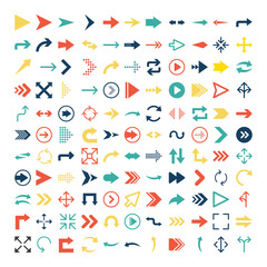 Arrows icon set in flat style on white background. Thin line. Web design. Vector illustration.