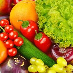 Assortment of vegetables and fruits. Background