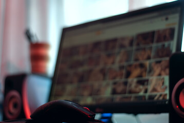 Site with prohibited content on the monitor, not in the sharp area, only for adults,