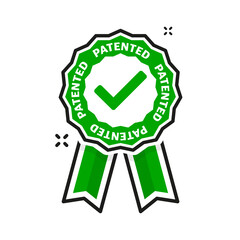 Flat icon with green patented on white background. Vector illustration.