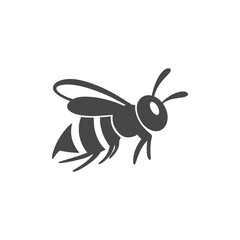 Wasp flat line icon. Black silhouette of an insect Isolated on a white background. Graphic symbol, design template for logo. Vector illustration emblem of a bee, hornet, pest, sting, honey.