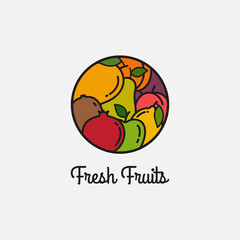 Fresh fruits linear logo on white background