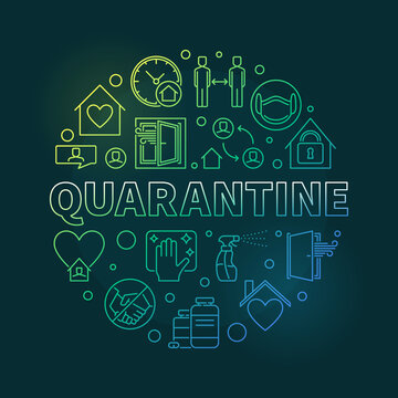 Vector Quarantine concept round outline colored illustration on dark background