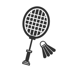 Shuttlecock and badminton racket in a flat style. Vector line icon isolated on white background. Sports logo concept. Activity design template for website, mobile app, print. Vector illustration.