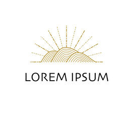 Minimal logo design in trandy minimal eco style, fashion brand insignia isolated on white background. Line art, mountain icon, nature sign design.