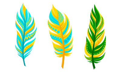 Decorative Curved Feathers as Avian Plumage Vector Set
