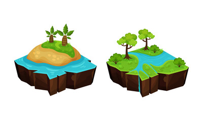Game Islands with Tropical Land and River Vector Set