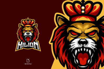 angry lion king head mascot esport game for sport gaming team logo