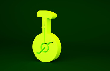 Yellow Unicycle or one wheel bicycle icon isolated on green background. Monowheel bicycle. Minimalism concept. 3d illustration 3D render. © vector_v
