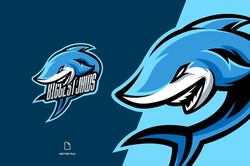 blue shark mascot gaming sport logo template illustration
