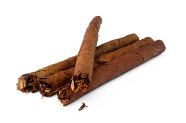 Bunch of hand rolled cigars isolated on white
