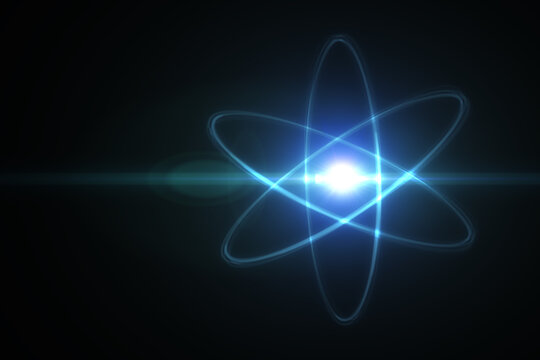 Model of atom and elementary particles. Physics concept. 3D rendered illustration.