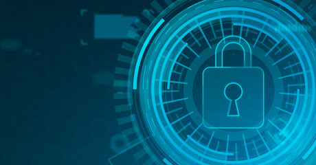 Obraz premium Safety concept, closed padlock on blue digital background