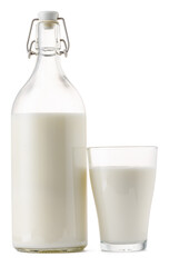 Closed glass milk bottle isolated on white background